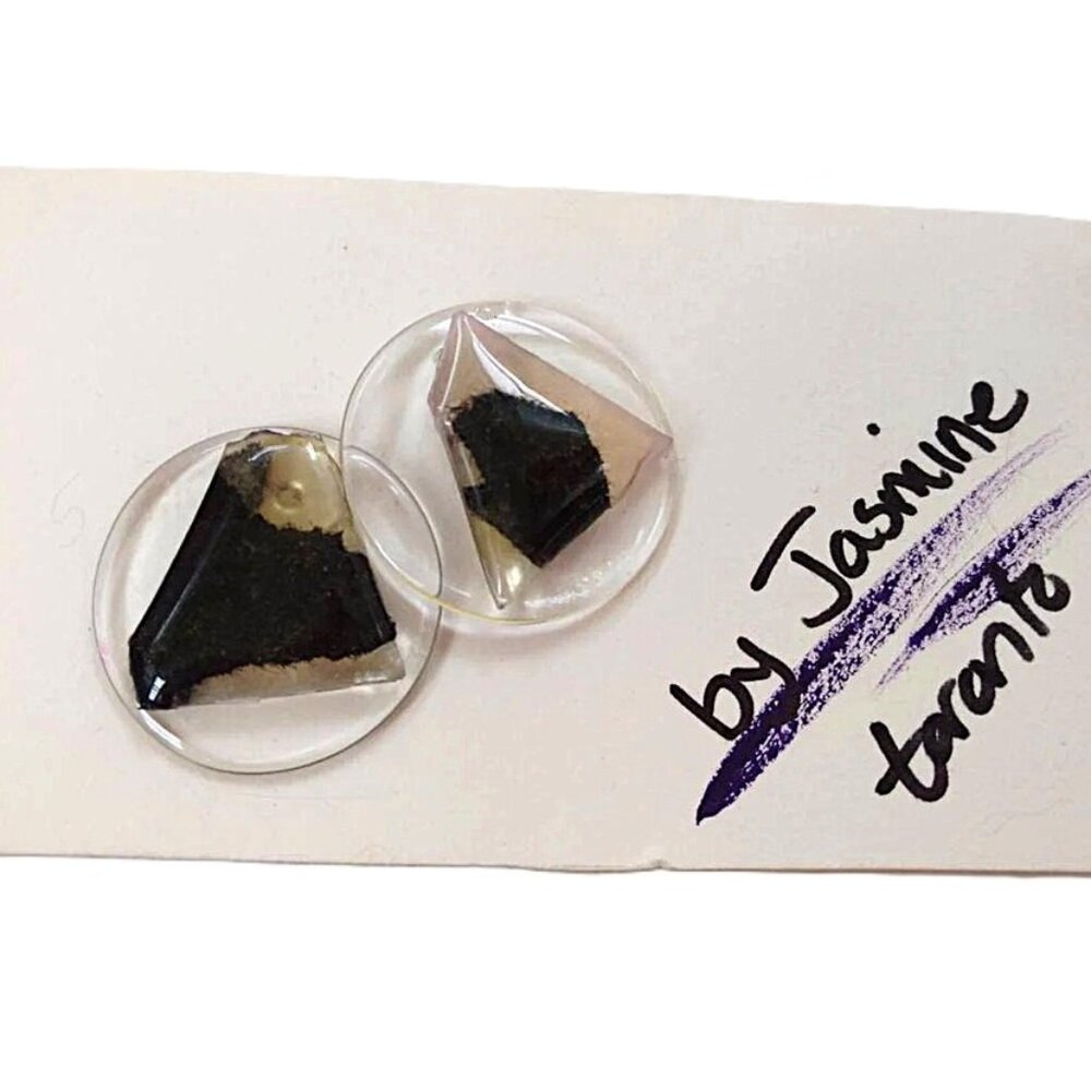 Vintage 80s Resin Earrings Clear Black Handmade Jasmine Toronto New Wave Retro